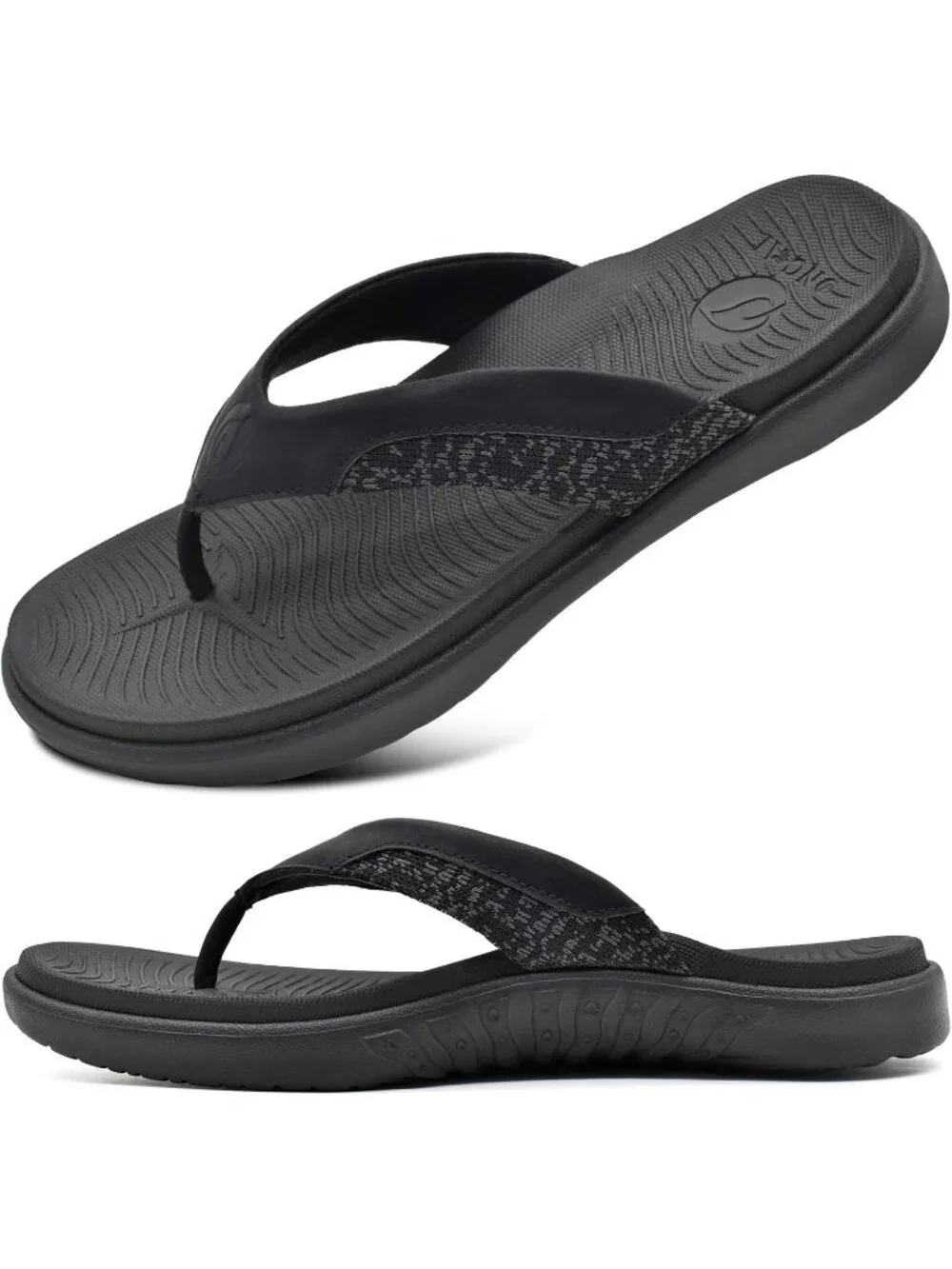 Men's Black Flip Flop Open Toe Athletic Straps Orthotic Summer Plantar Casual